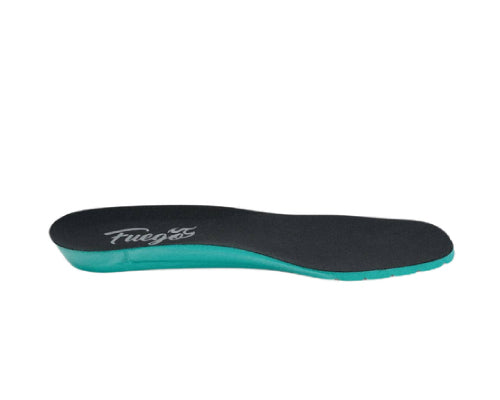 Schwarze und blaugrüne Innensohle mit Logo, ideal für Fuego Low-Top Dance Sneakers von Fuego Dance Shoes.